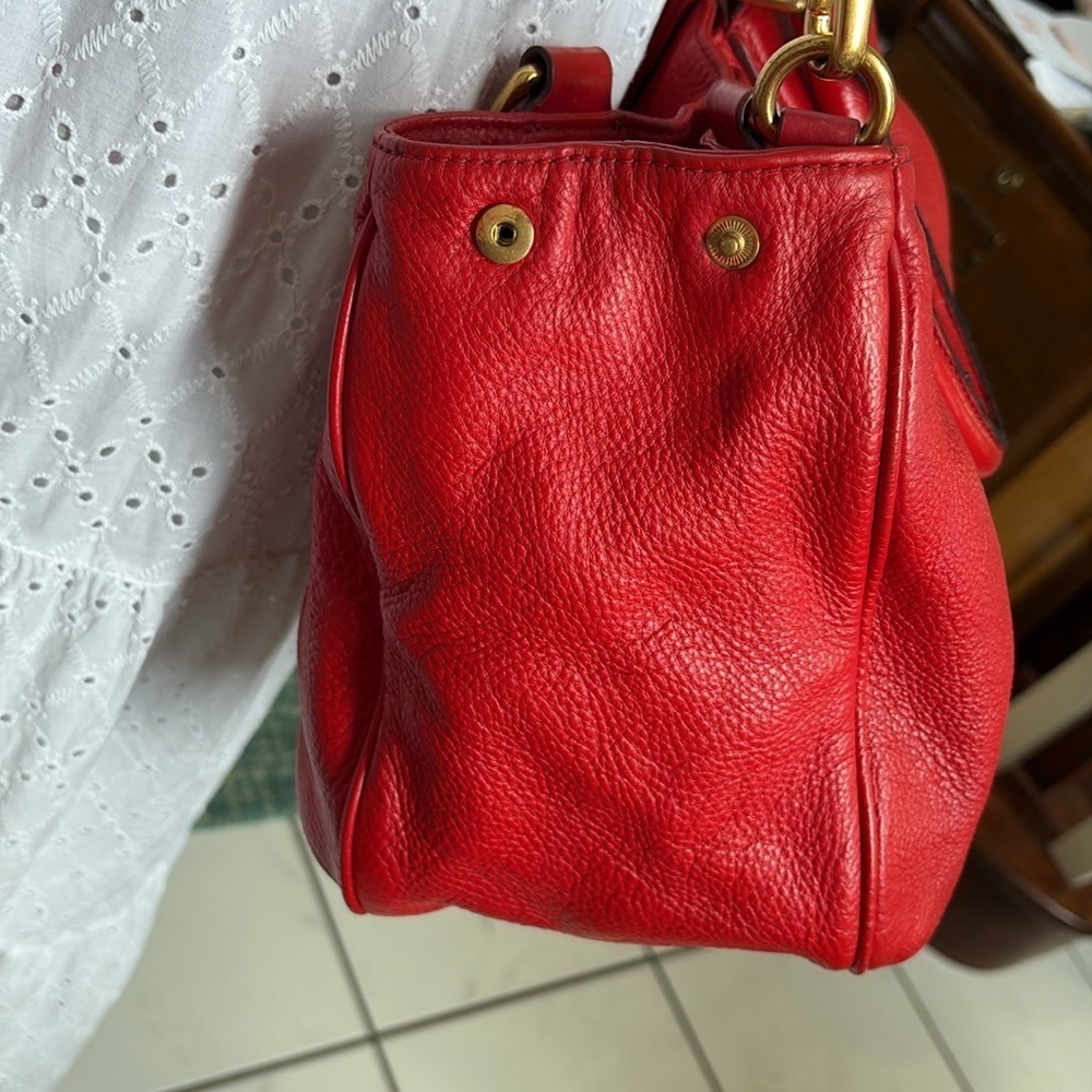 Marc Jacobs satchel shoulder /Crossbody bag leather holiday red 3 compartment - Picture 5 of 17